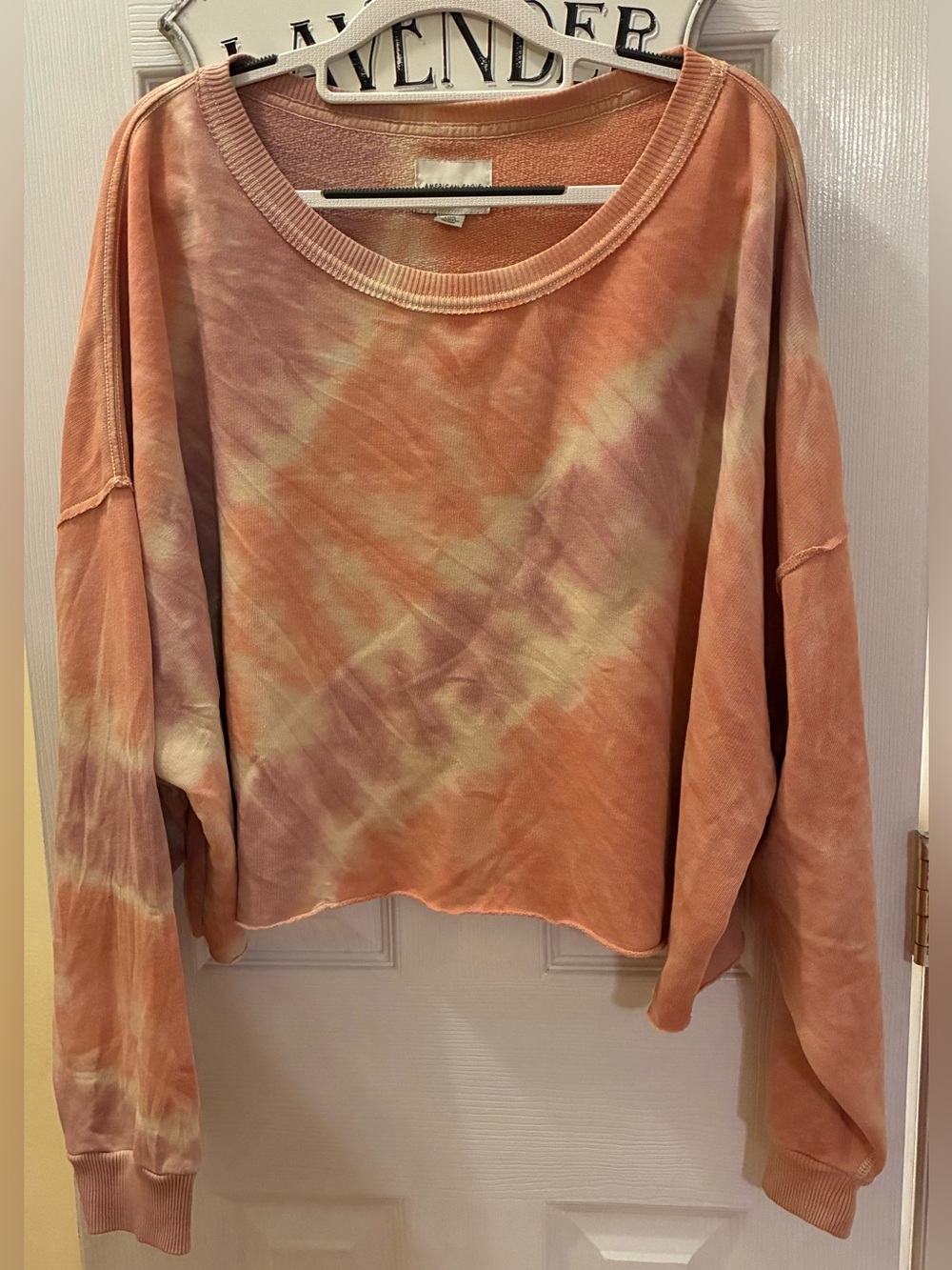 American Eagle Outfitters Peach & Cream Tie-Dye Cropped Oversized Sweatshirt